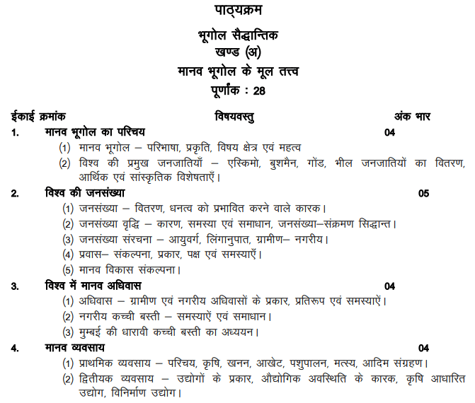 RBSE 12th Geography Syllabus