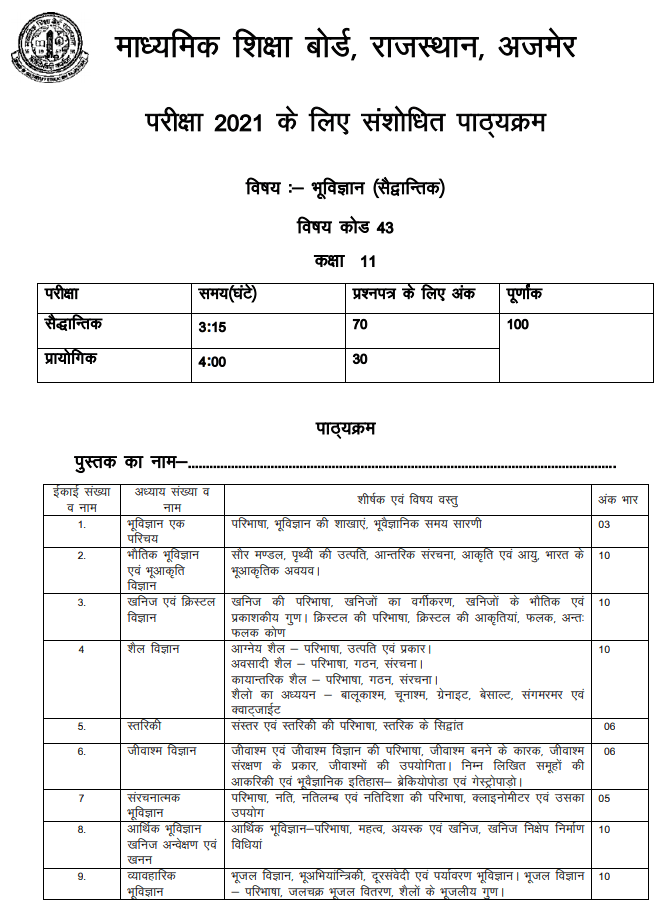 RBSE 11th Geology Syllabus
