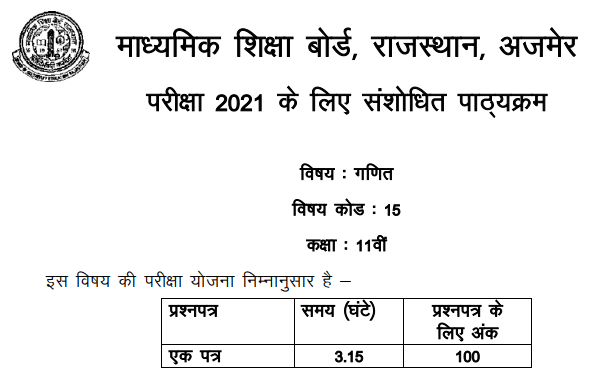 RBSE 11th Mathematics Syllabus