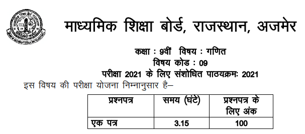 RBSE Class 9 Mathematics Syllabus
