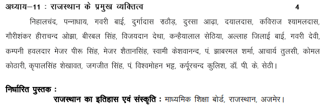 BSER 10th Rajasthani History Syllabus