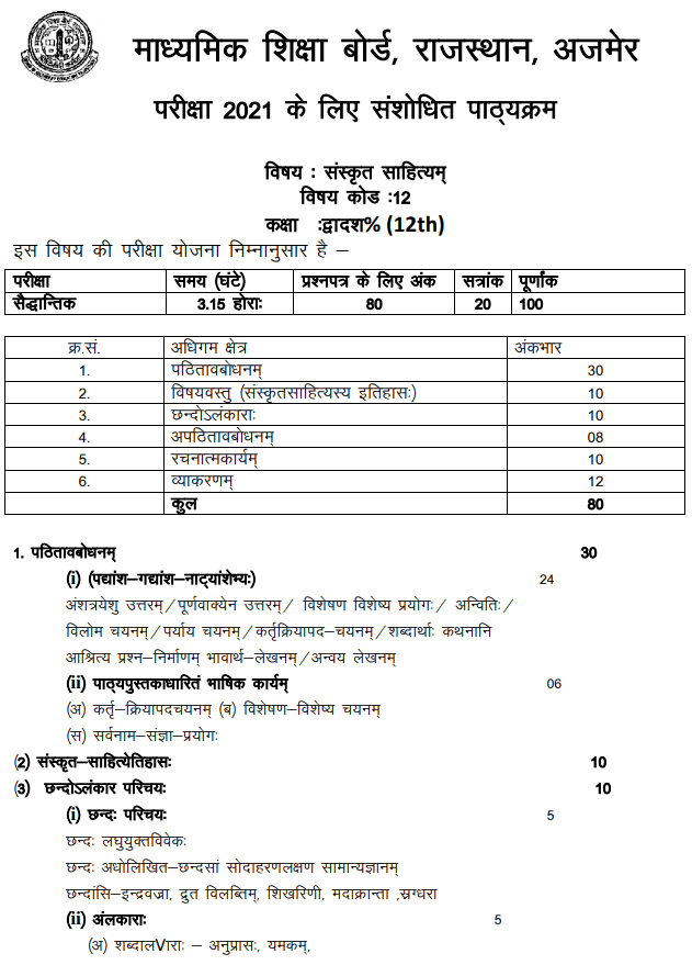 RBSE 12th Sanskrit Syllabus