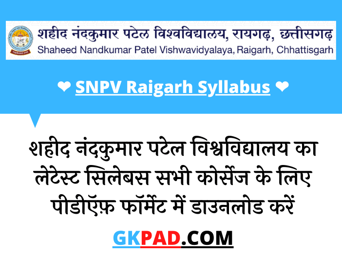 SNPV Raigarh Syllabus 2022 in Hindi PDF