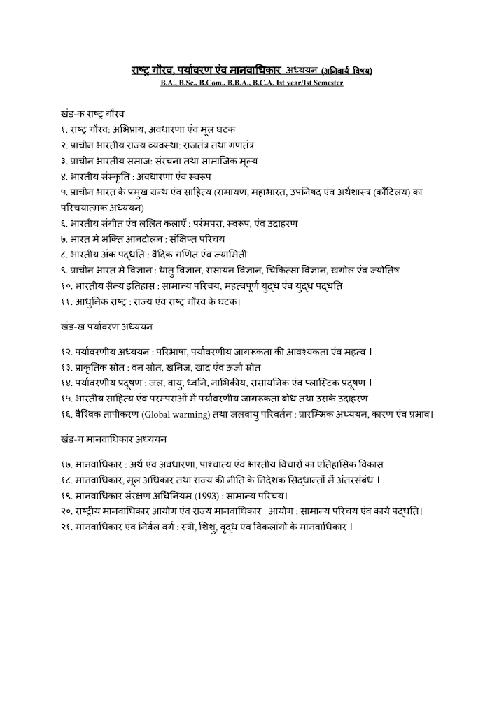 BA Rashtra Gaurav Syllabus in Hindi PDF
