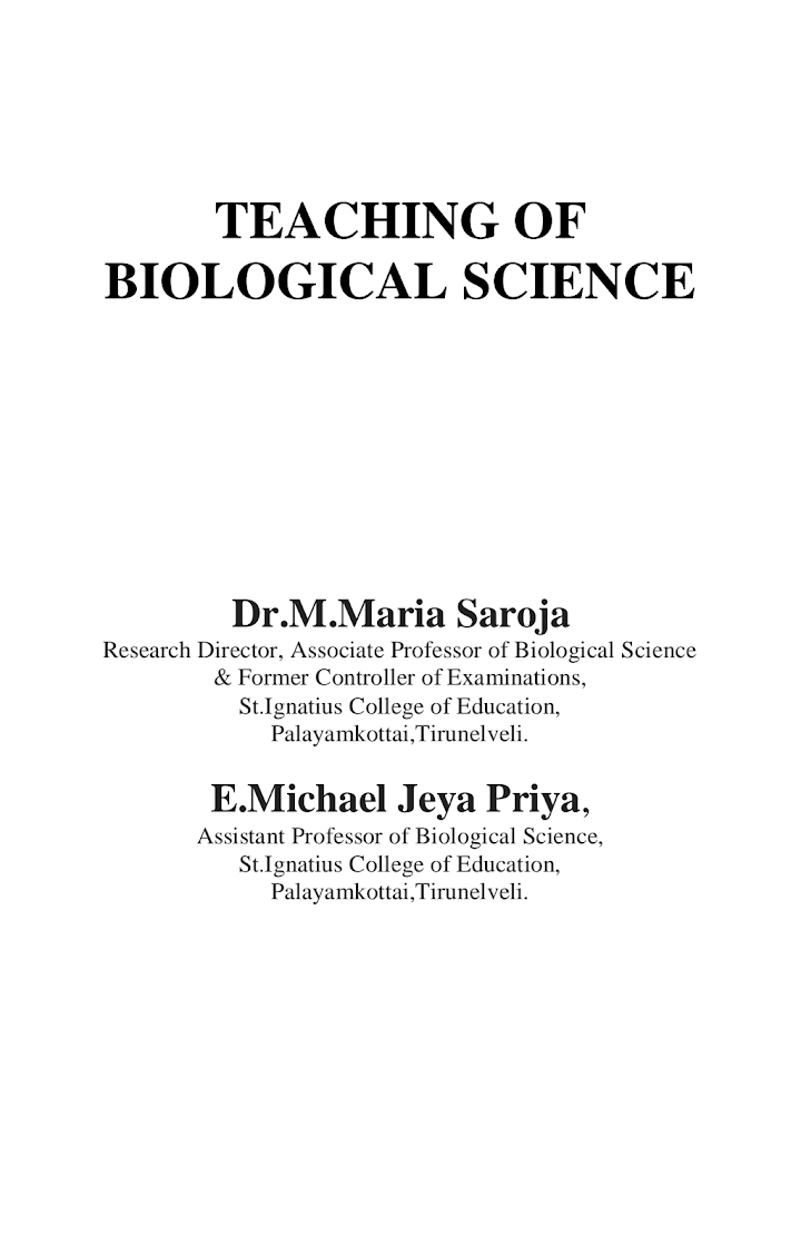 Pedagogy of Biology Book in English PDF by Dr. Maria Saroja