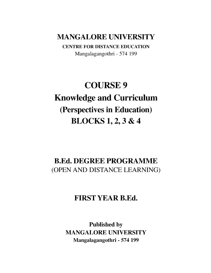 Knowledge and Curriculum Book in English PDF by Mangalore University