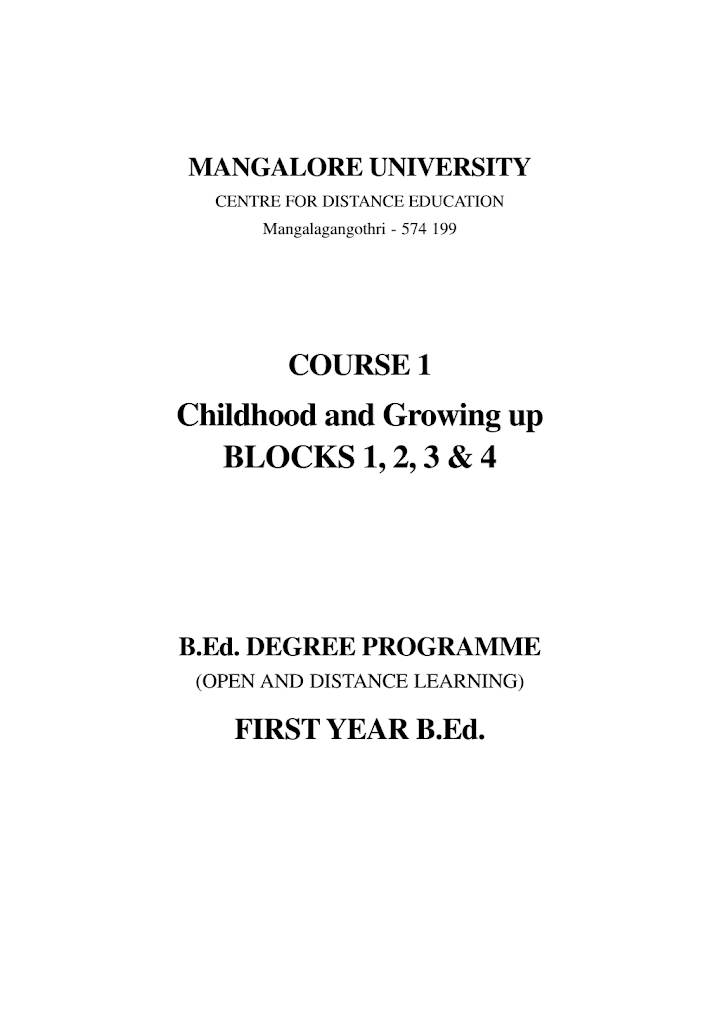 Childhood and Growing Up Book in English PDF by Mangalore University