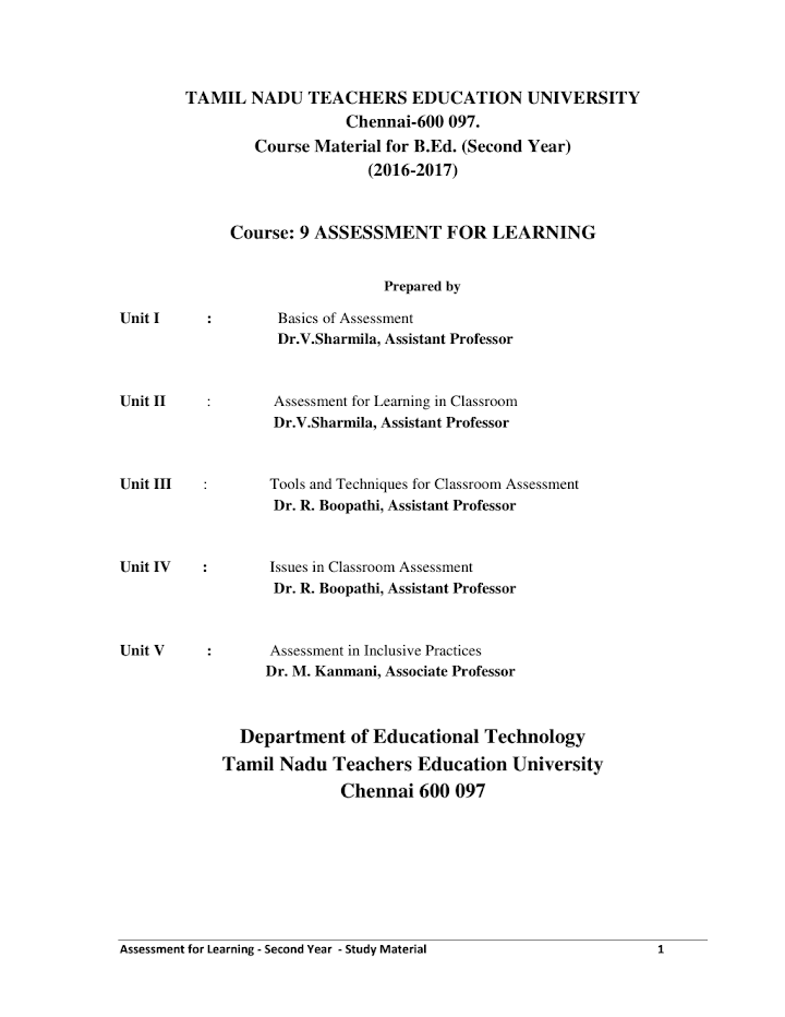 Assessment for Learning Book in English PDF by TNTEU