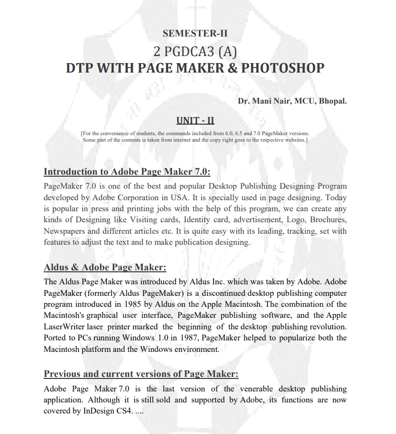 2PGDCA3(A) – DTP With Page Maker & Photoshop