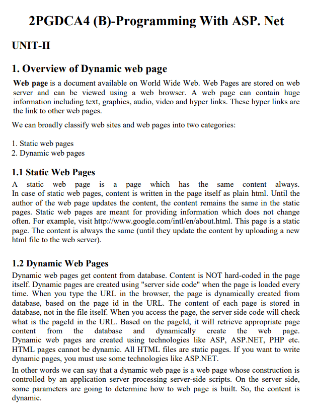 2PGDCA4(B) – Programming with ASP.Net